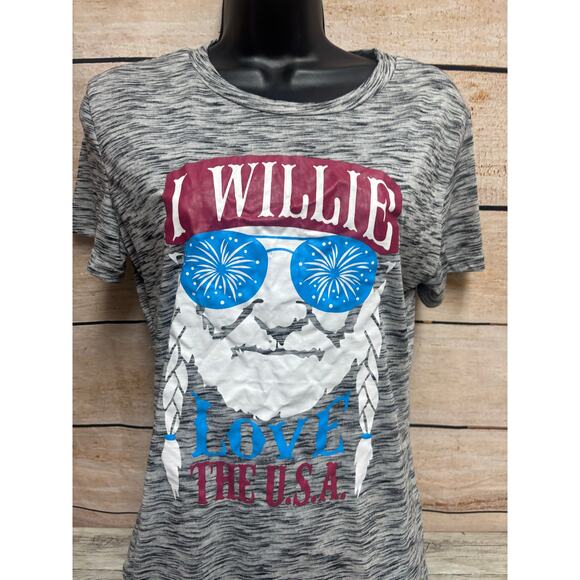 Willie Nelson I Love the USA Gray Women's Small Shirt - Picture 8 of 10